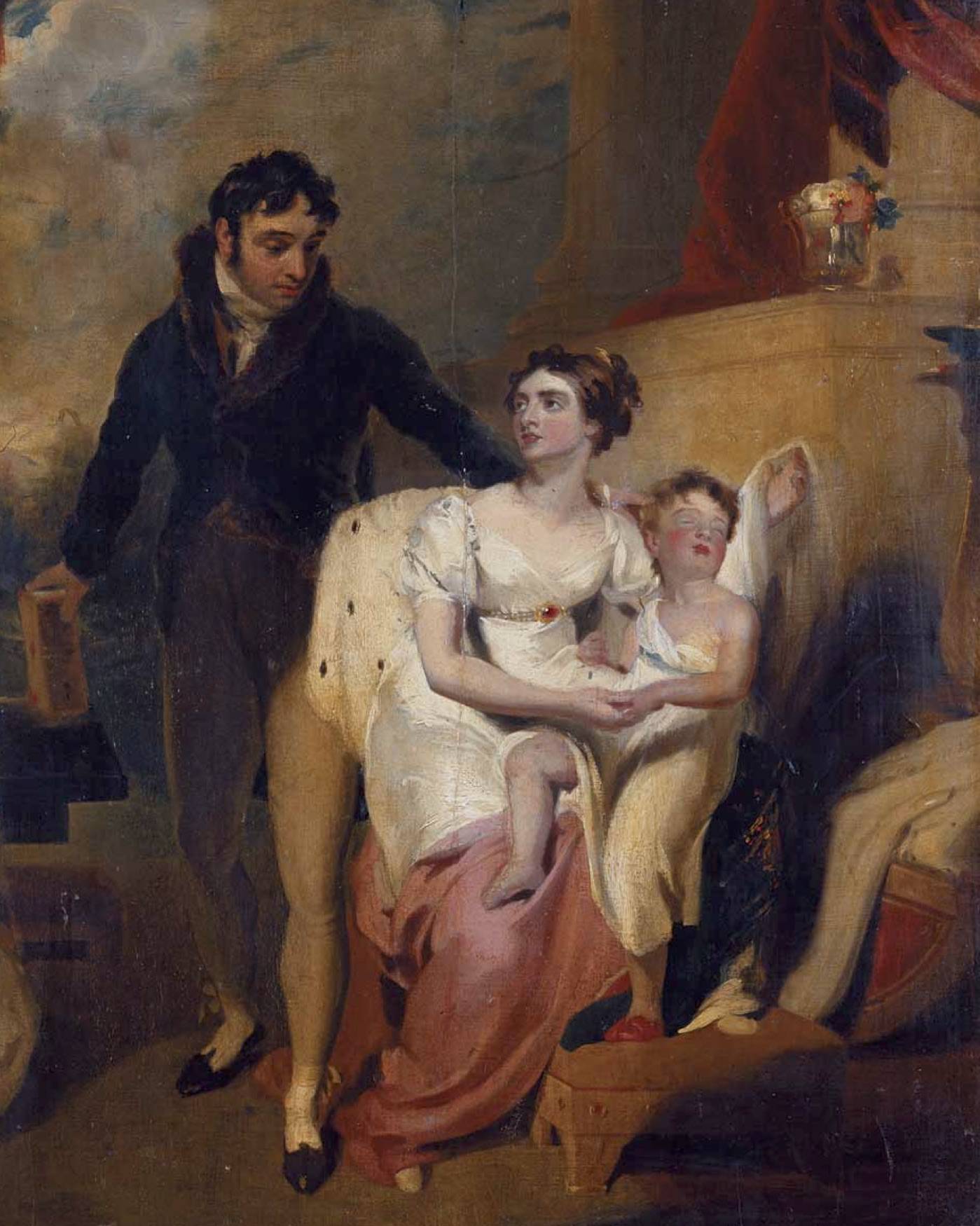 Family Portrait by Thomas Lawrence (1769-1830), featuring Francis William Caulfeild, 2nd Earl of Charlemont with his wife Anne Caulfeild (née Bermingham) and their son. Oil on panel, 52cm x 45cm. 